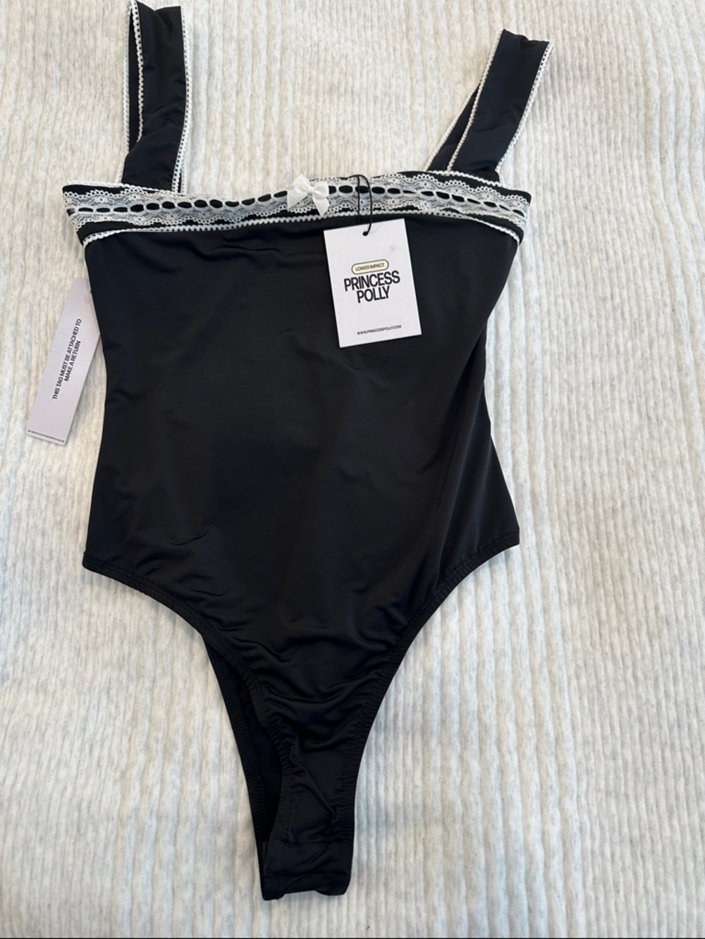 Princess Polly Black Bodysuit with White Lace Accent